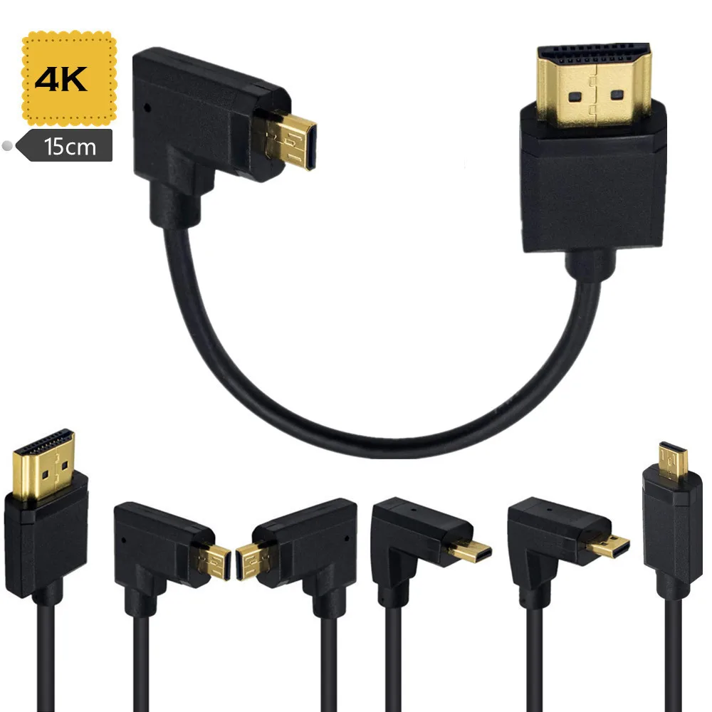 Câble court fin micro HDMI-compatible et mini HDTV-2.0 mâle, 15 cm de diamètre extérieur, 3,0 mm, super souple, HDCP2.3, Dolby & eARC, Dynamic HDR, VRR, etc.