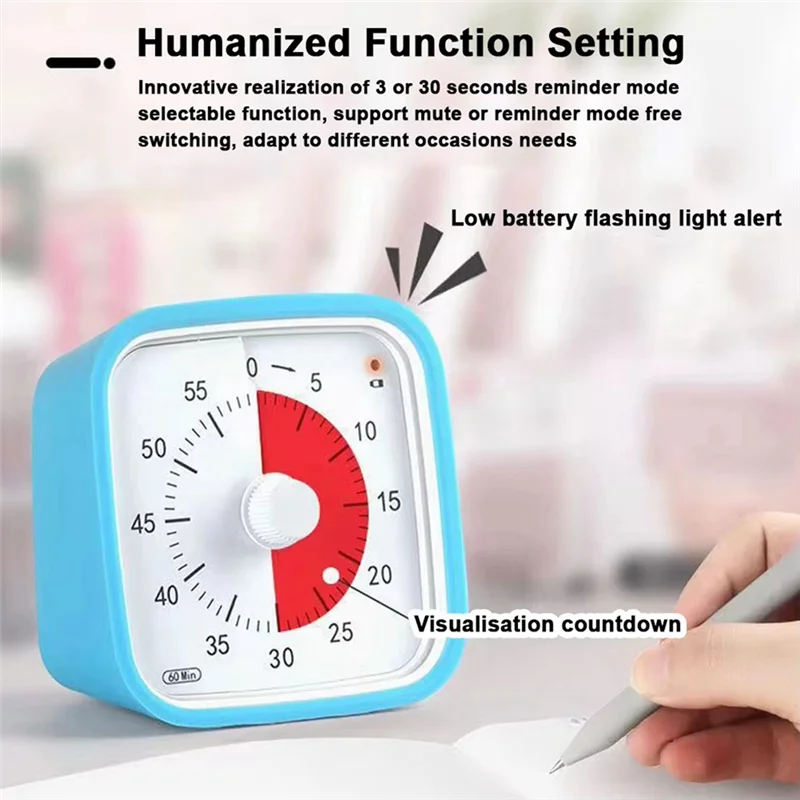 B47C VT01 60 Minute Visual Timer Silent Countdown Time Manager Drop-Proof Alarm Clock DIY Timer  For Students Learning Tool