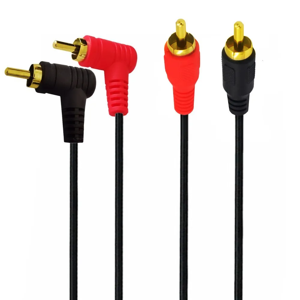 Kabel 90 stopni 2RCA, kabel 2-męski do 2-męski RCA Audio Stereo Subwoofer kabel przewód Audio 1m