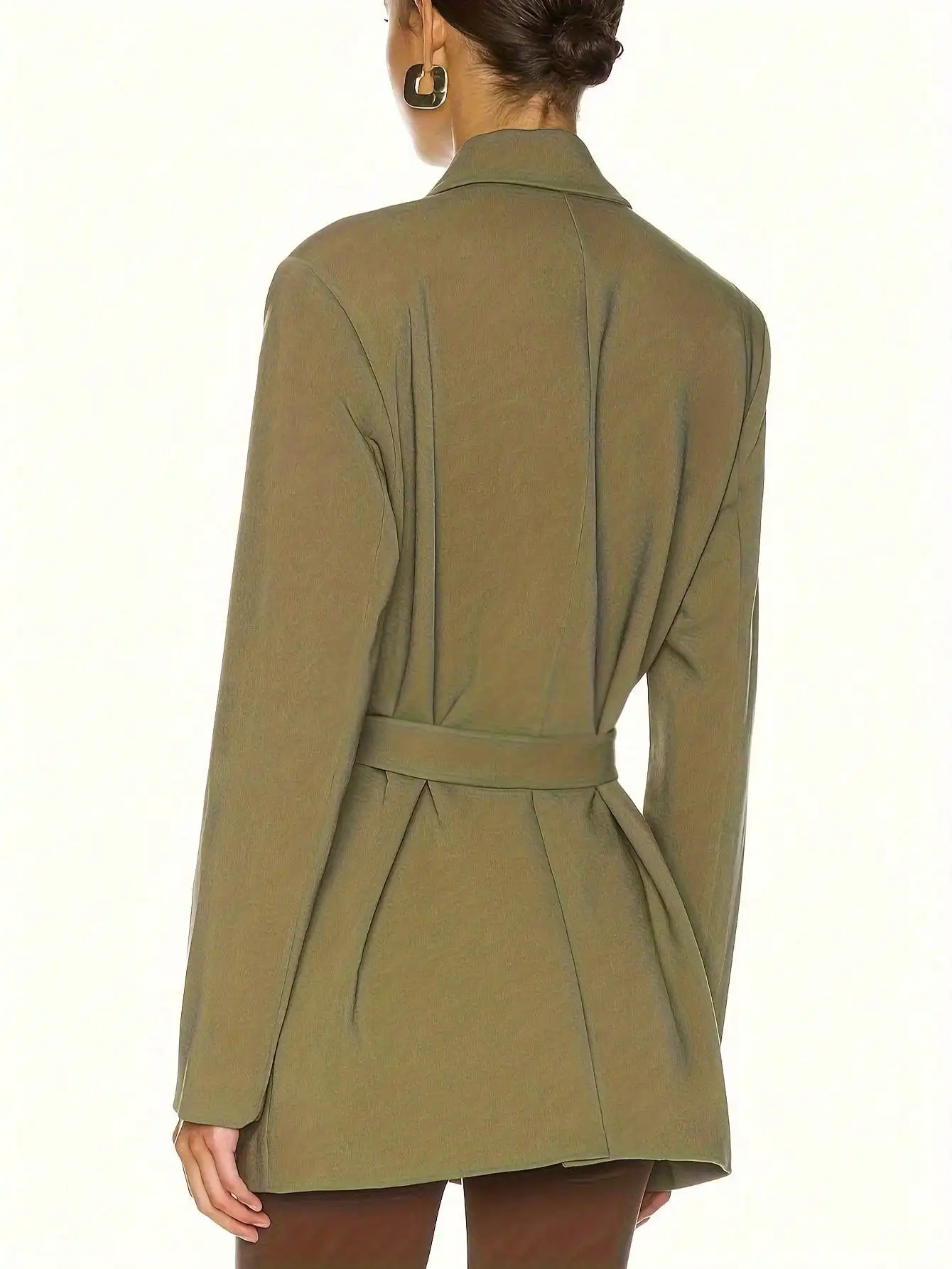 여성용 우아한 캐주얼 핏 타이 웨이스트 블레이저 재킷 사무용 우아한 스타일 여성용 패션 비공식 통근용