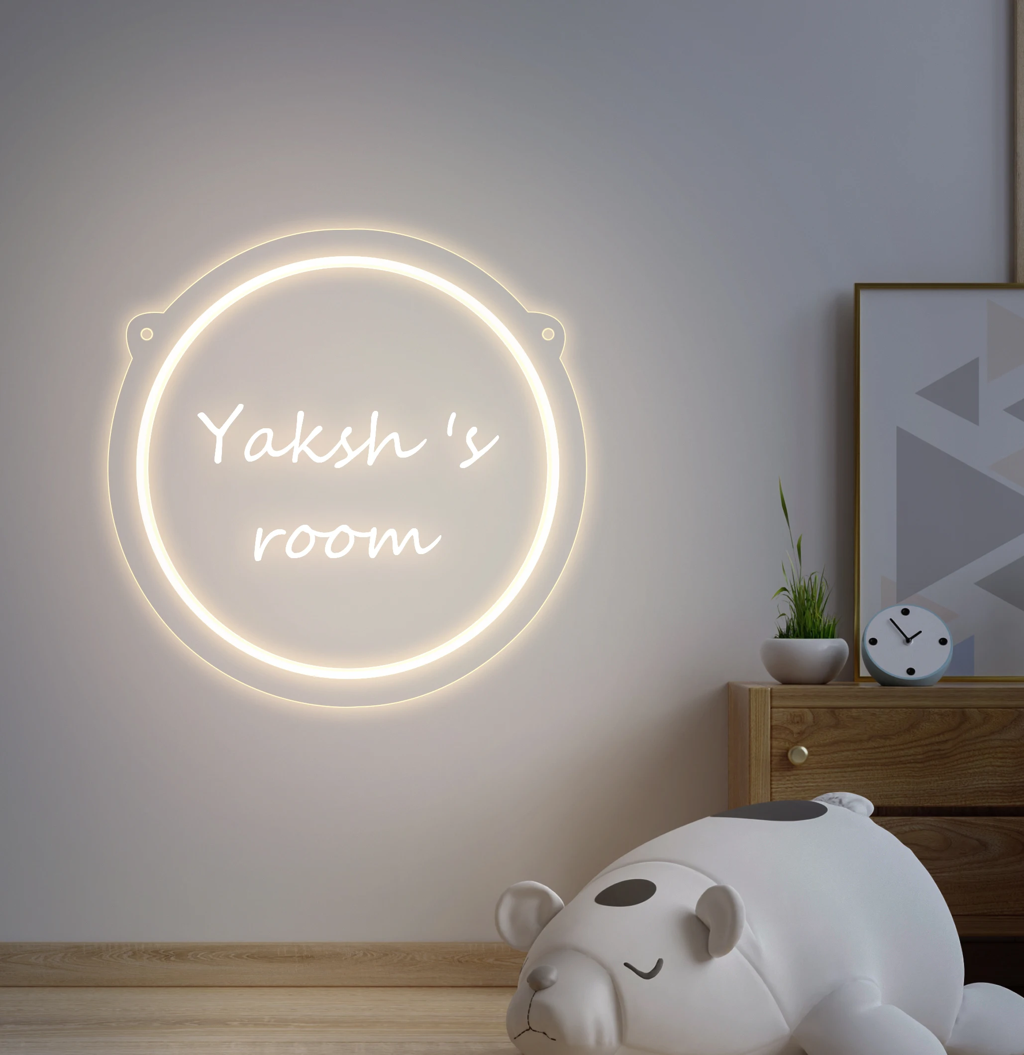 Forma redonda Neon nome personalizado lâmpada, Luz acrílica, Warm White LED Lights, Decoração para o lar, 1pc