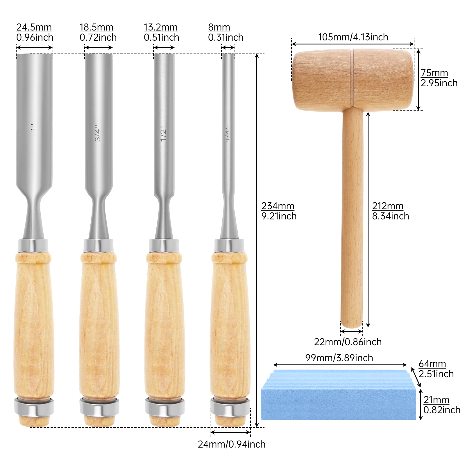 Picture 7: 6pcs Chrome Vanadium Steel Semicircle Chisel Set Woodworking Tool Hammer 1000 Grit Sharpening Stone Carpenter Gouge Chisel Kit