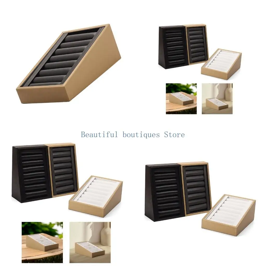 U4LF Trapezoidal Designs PU Leather Jewelry Holder 7 Slots for Rings and Earrings