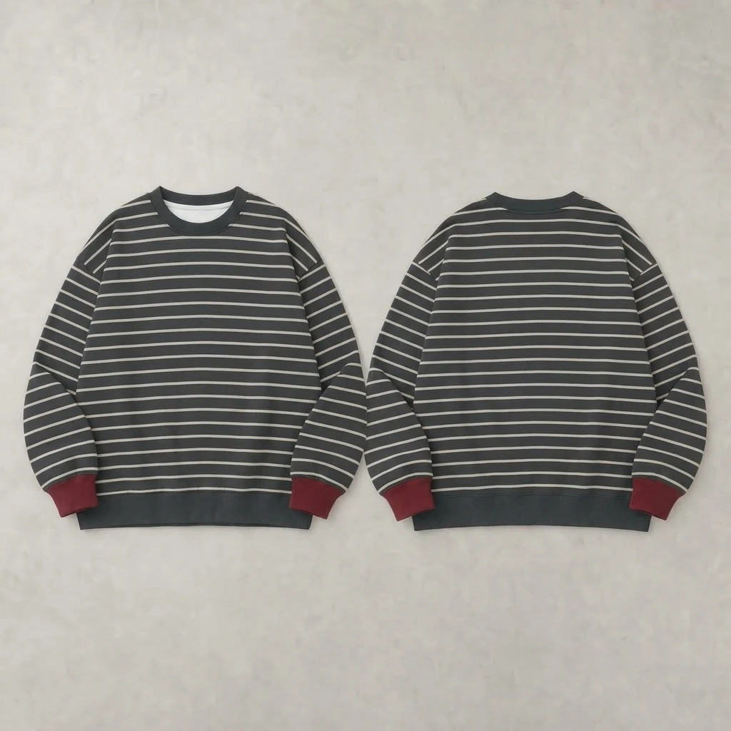 Vintage Preppy Striped Long Sleeve Crewneck Pullover Sweatshirt for Parent-Child Thanksgiving Family Gathering Casual Clohing