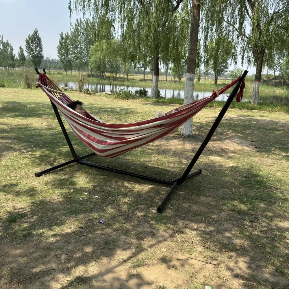 Camping Hammock Outdoor Camping Bed Tent Cotton Canvas Hammock With Stand Chair With Carry Pouch Folding Hammock with Frame