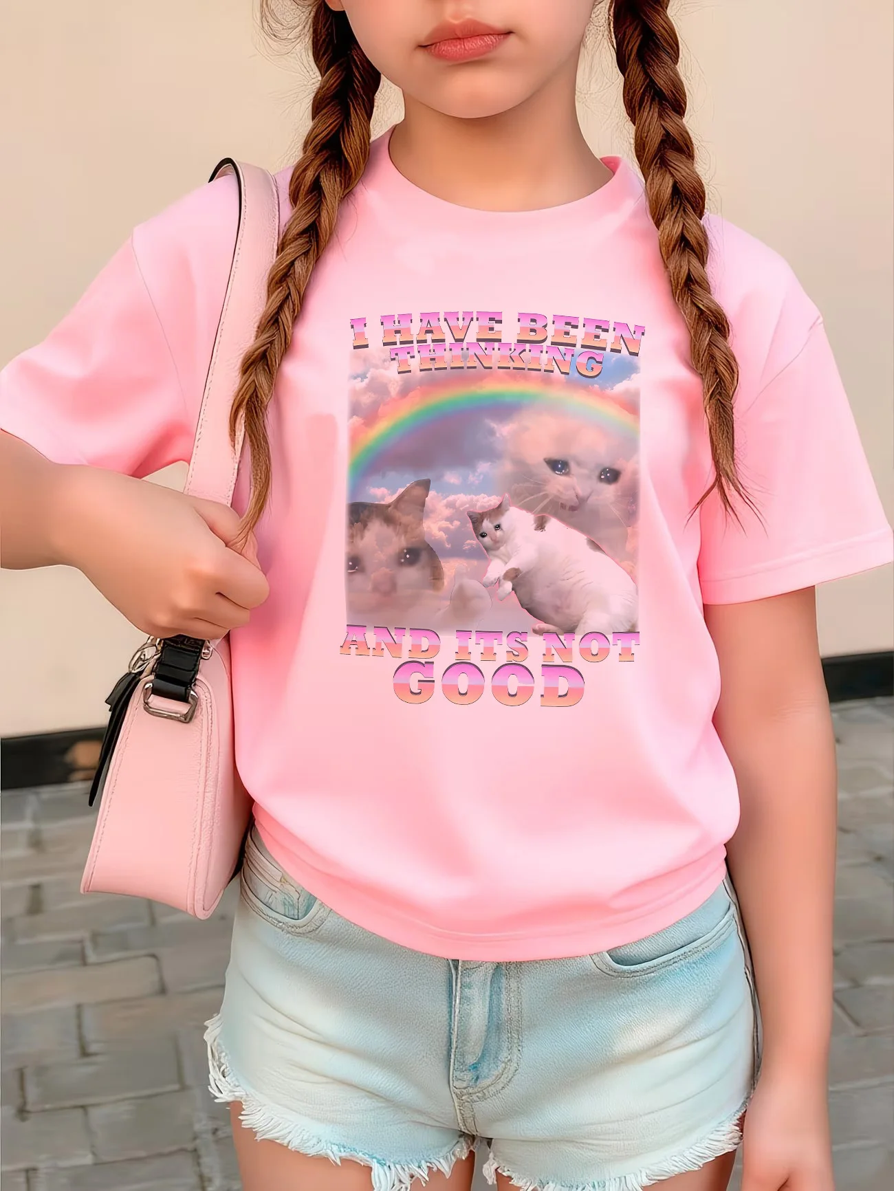 

Футболки с короткими рукавами и принтом радужного кота, детские футболки, удобные летние и весенние повседневные топы для мальчиков и девочек