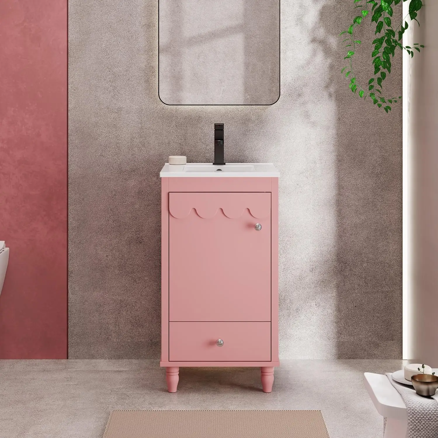 

18" Bathroom Vanity with Sink Combo, Modern Painted Freestanding Vanities Storage Cabinet with Scalloped Decoration, Undermount