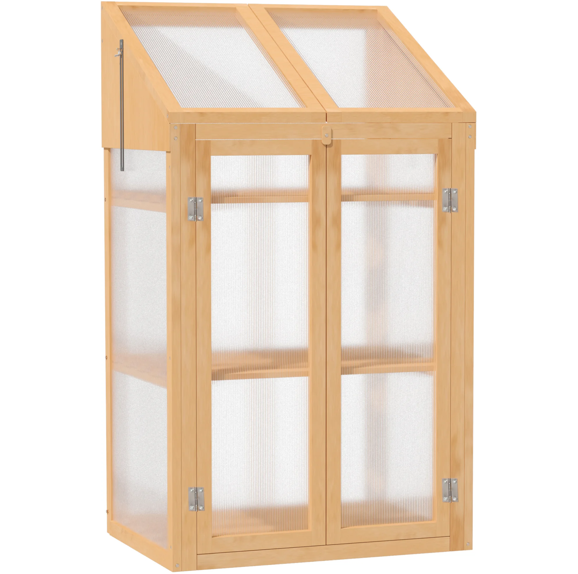 Houten mini-kas 70x50x120 cm met afdekking, dubbele deuren en 3 planken voor tuin en balkon