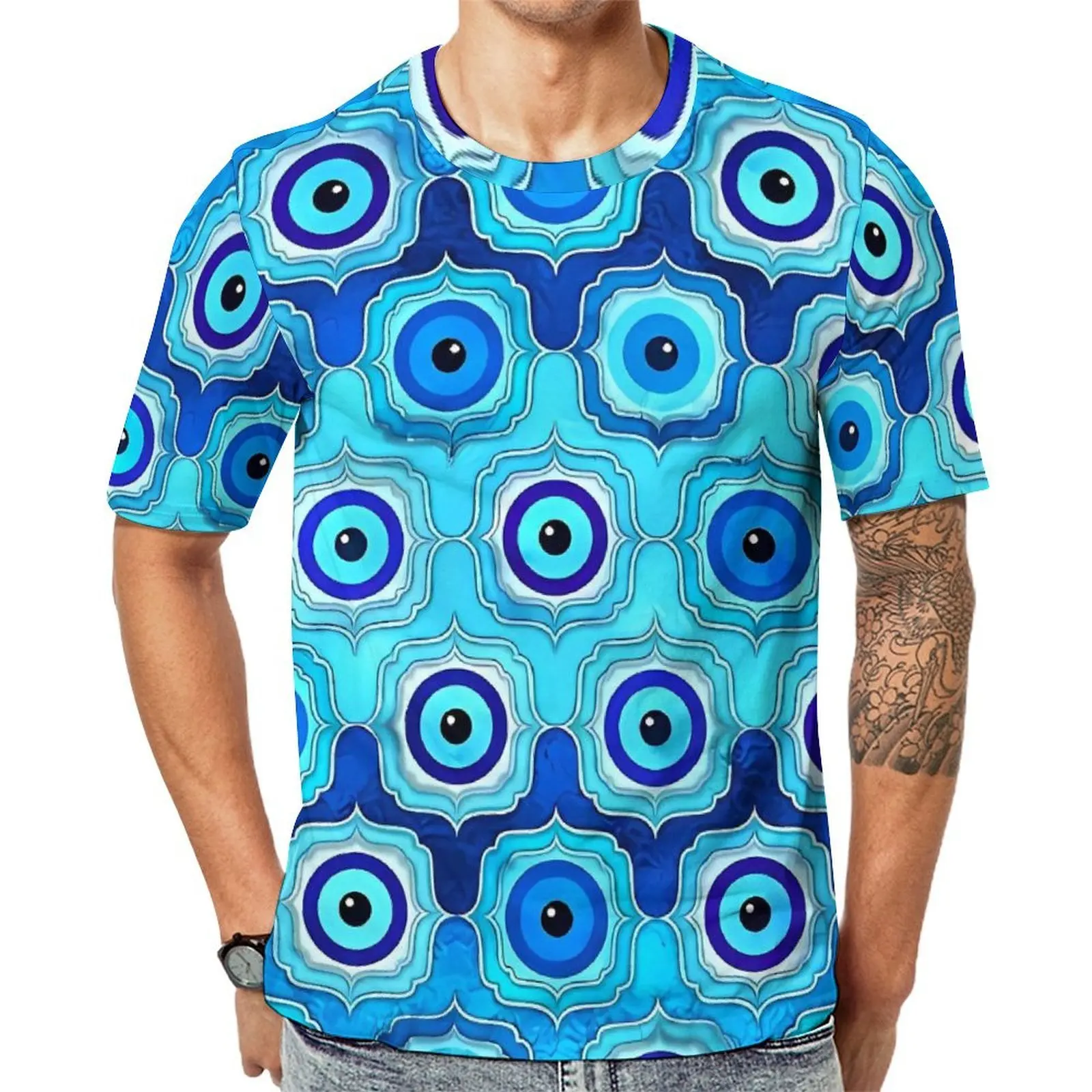 Evil Eye T Shirt Blue Glass and Silver Novelty T-Shirts Mens Y2K Casual Tshirt Original Short Sleeve Graphic Tees 4XL 5XL 6XL