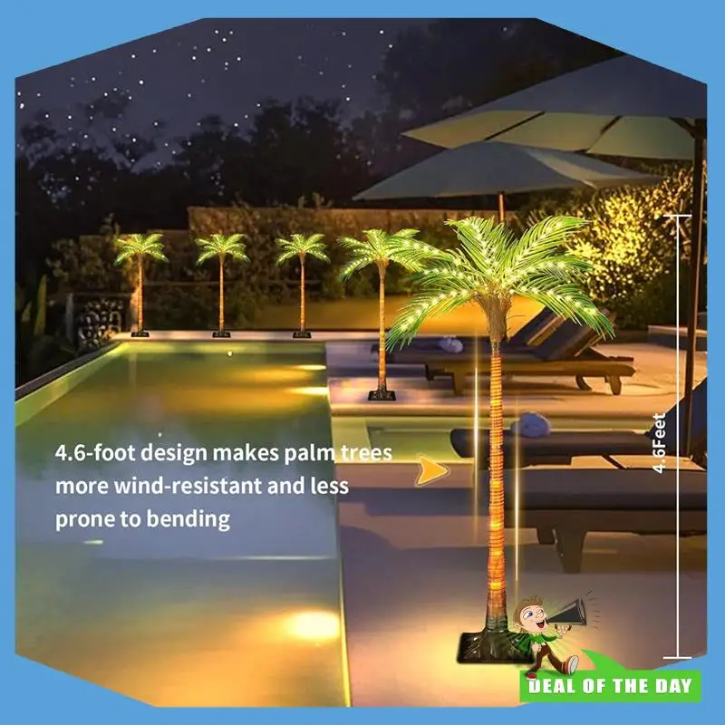 

24-Hour Delivery For Patio Outdoor Decoration Solar Palm Tree Lights, 4.6FT Artificial Palm Tree With 110 LED Lights For Pool Ba