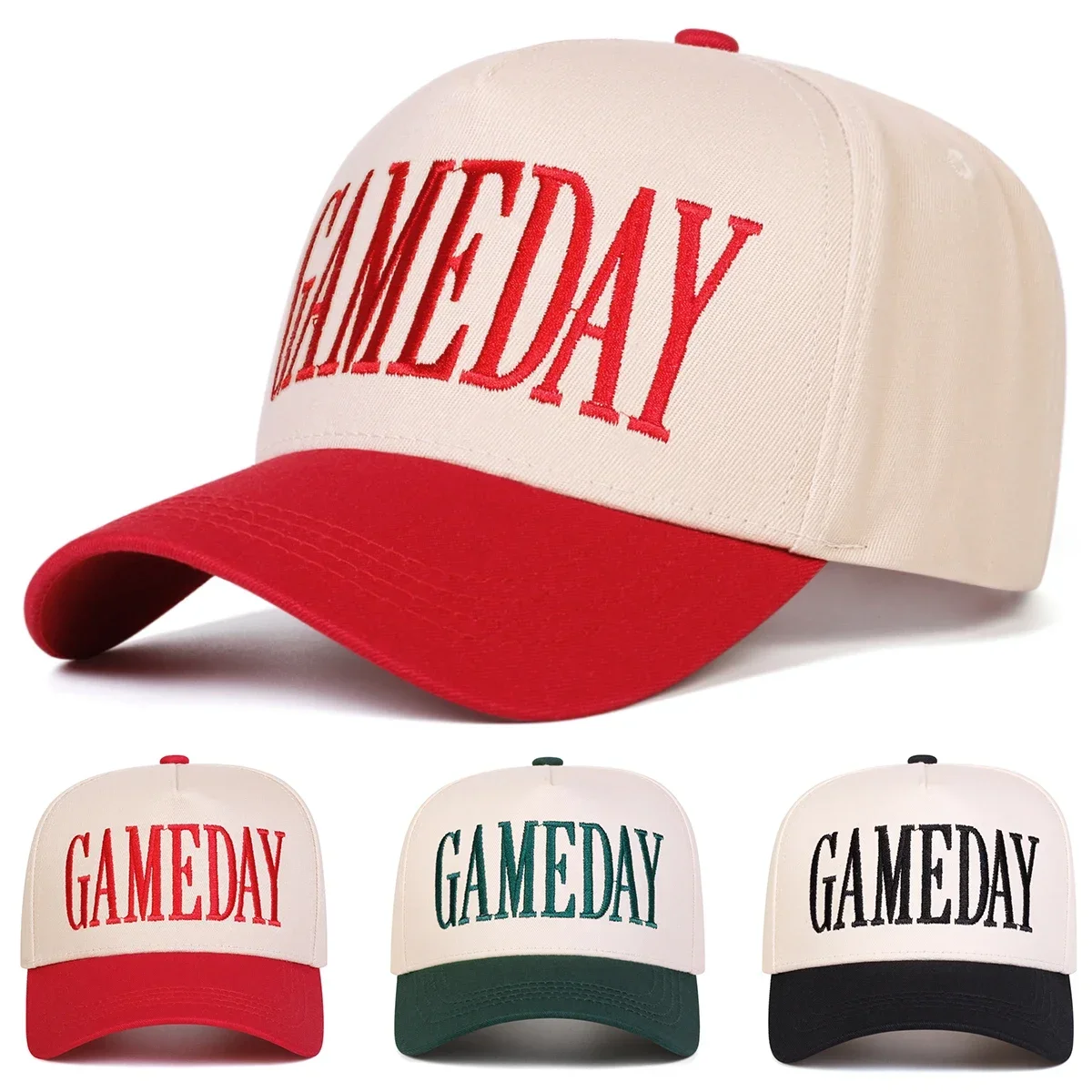 Unisex GAMEDAY Baseballkappen mit Buchstabenstickerei, Frühling und Herbst, verstellbare Freizeithüte für den Außenbereich, Sonnenschutzhut, Sportkappe