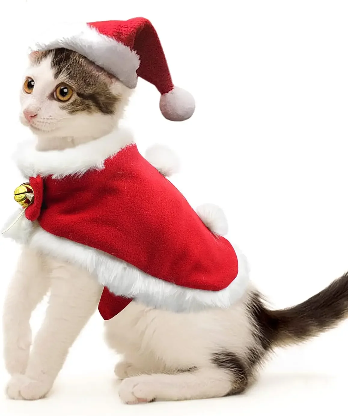 ATUBAN Pet Christmas Costume Cat Santa Outfit Small Dog Xmas Hat with Cloak Set Cat New Year Apparel Cosplay Supplies Head Wear