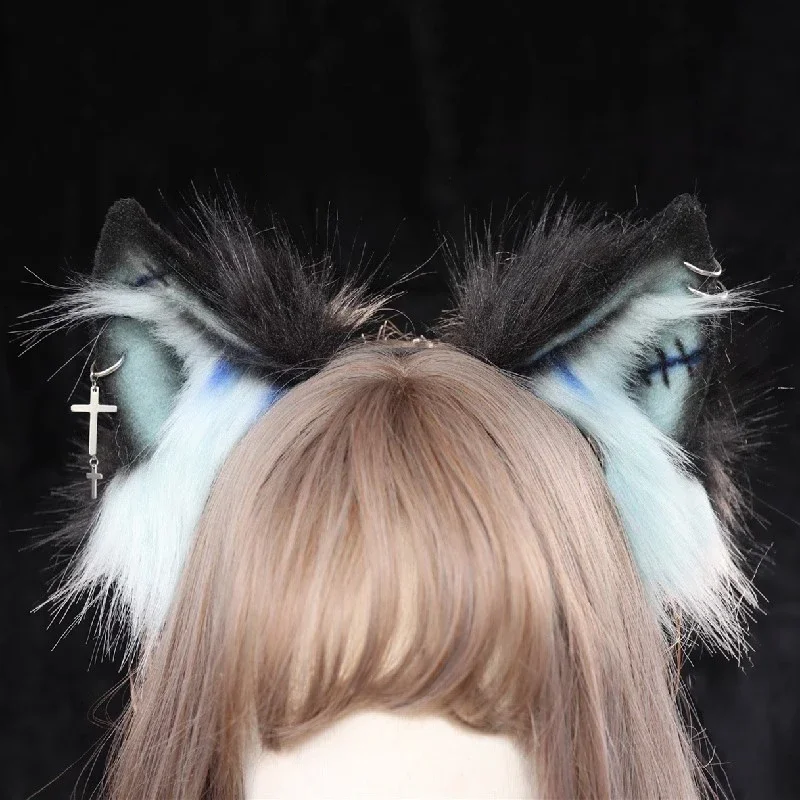 Personalizado feito à mão anime besta animal abóbora diabo lobo gato curling orelhas hairhoop headwear bandana para o natal cosplay prop