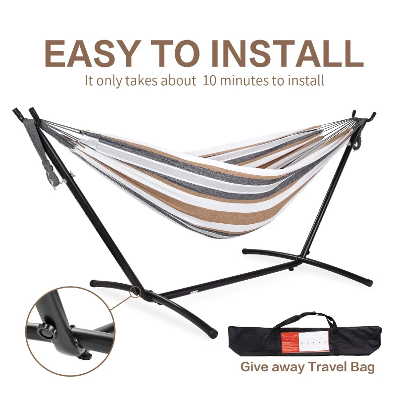 Double Outdoor Garden Garden Hammock Heavy Duty Steel Frame 150kg Capacity Portable Nylon Tote Bag 1 Person Space Saving image 6