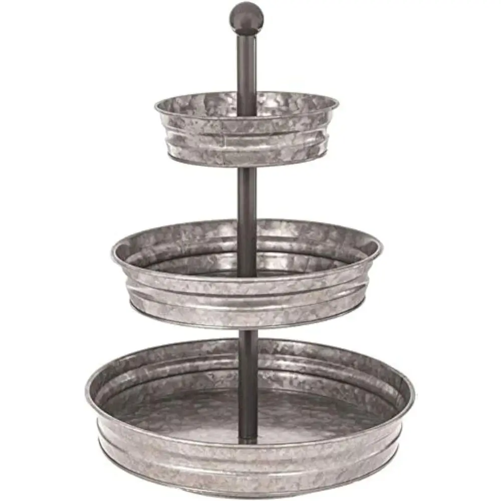 

Tiered Tray 3 Stand Three Tear Serving Trays Farmhouse Cupcake Stand Farmhouse Galvanized Metal Vintage Showcase