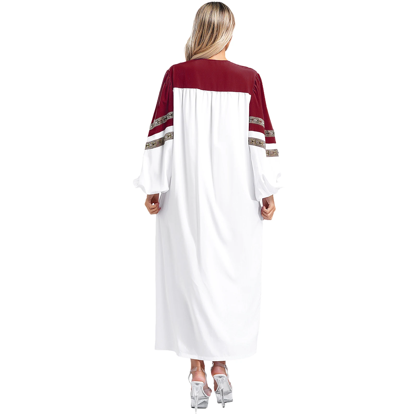 Womens Zipper Choir Ballet Lyrical Costume Stripe Long Slee Church Clergy Gown Choir Maxi Dress Robe Cosplay Theme Party Costume