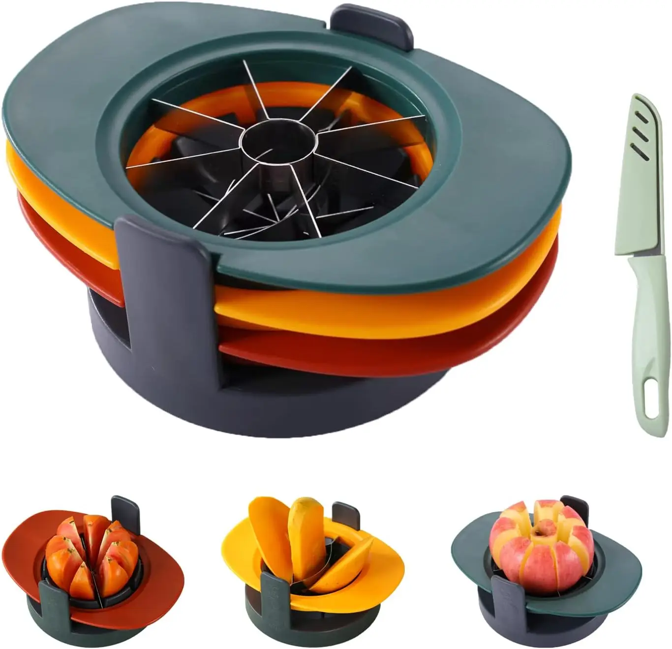 

4 in 1 Fruit Slicer - Mango Corer, Tomato Wedger, Peeler & Brush, Kitchen Gadgets