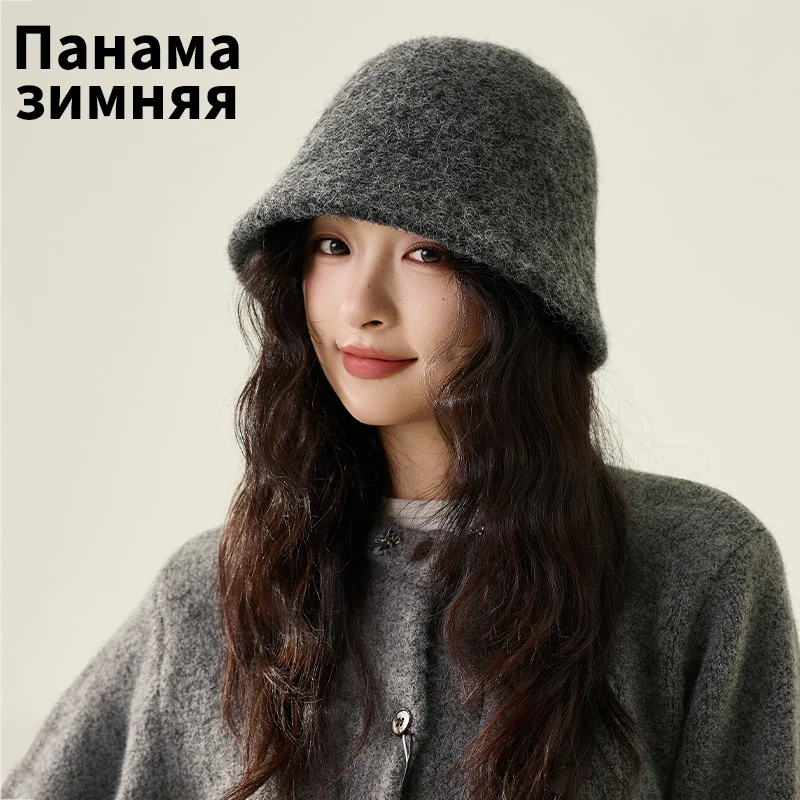 Fashion Ladies Winter Outdoor Warm Bucket Hat Woman‘s Daily Casual Fisherman Cap Korean Style Classic Panama Hats image 2