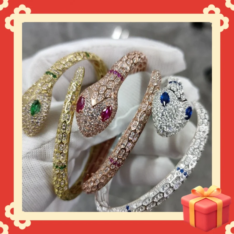 

Gold Plated Snake Bracelet Open Design Silver Luxury Fashion Accessory for Women Birthday Gift