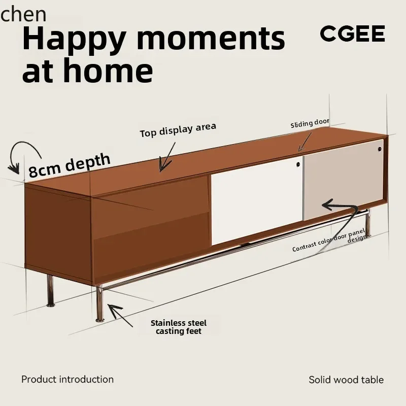 

TV cabinet solid wood living room storage household storage small apartment