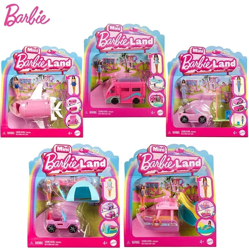 Original Barbie Traffic Vehicle Mini Barbieland Color Change Dream Camper Car Boat Plane Girls Toys Diy Dolls House Accessories