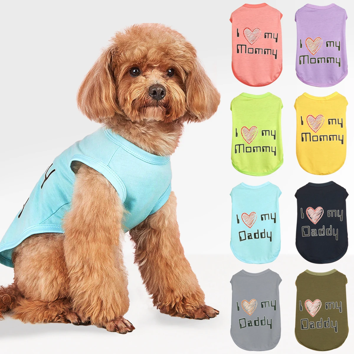 Cute Pet Vest: Sleeveless Dog Shirt with \'I Love My Daddy/Mommy\' Slogan, Ideal for Small Breeds - Comfortable and Stylish!