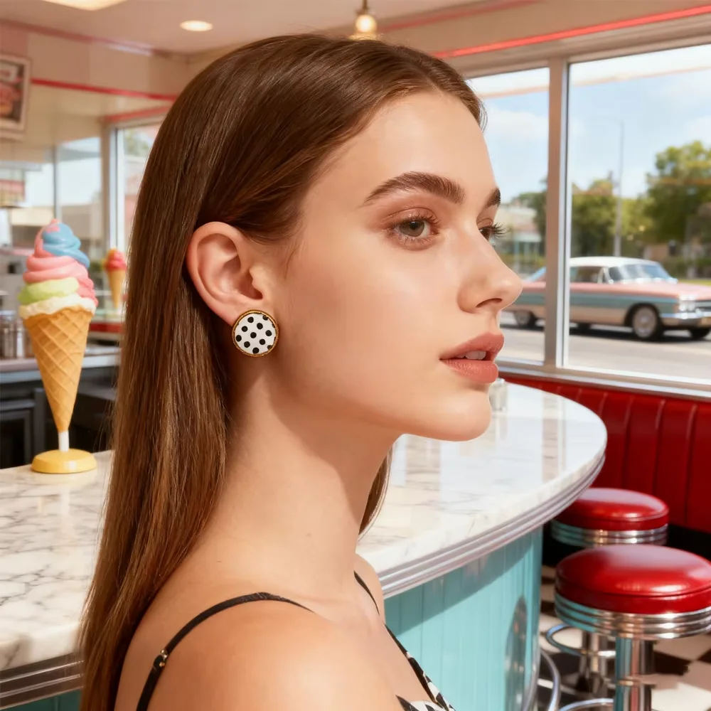 PESENAR 1950s نمط أسود أبيض البولكا نقطة وأقراط ل ريترو خمر زي حزب التبعي