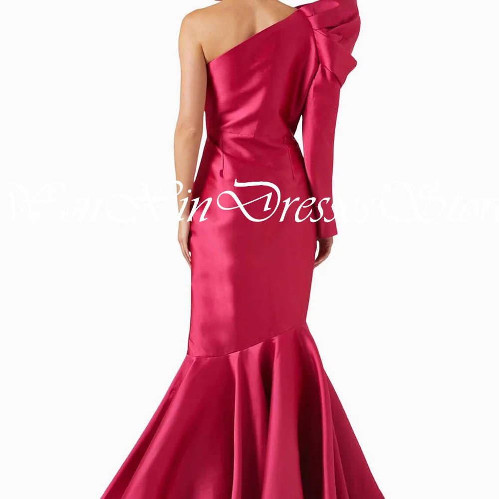 Dresses For Formal Occasions Mermaid Satin One Shoulder Pleats Sweep Train Straight Slain Sleeveless Classic Celebrity Dress