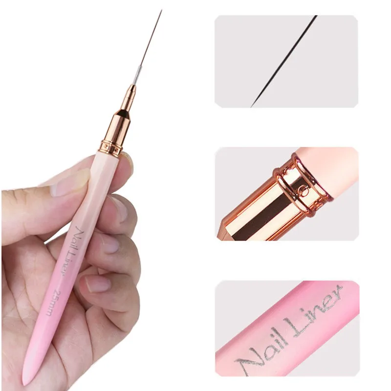 

6/9/12/15/18/25mm Pink Gradient Handle Nail Art Liner Brushes Gel Nail Brush Gel Nail Polish Painting Brush Drawing