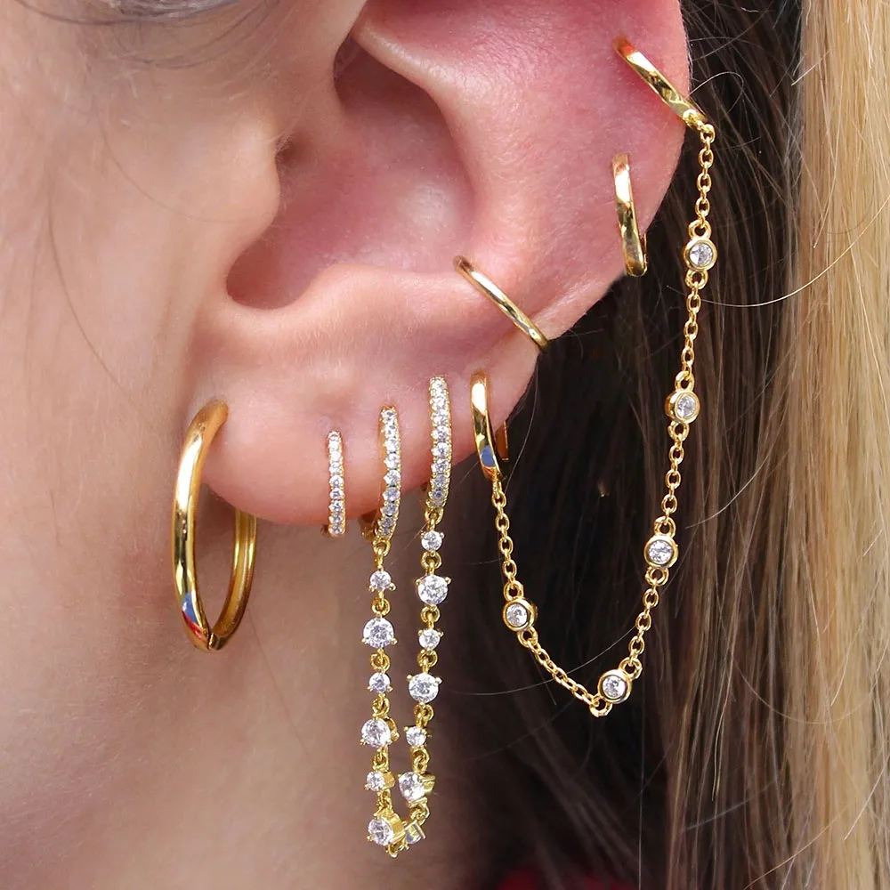 

Женские серьги из нержавеющей стали золотого цвета с двойными кристаллами и кисточками, серьги-кольца, модные свадебные украшения для пирсинга, подарок