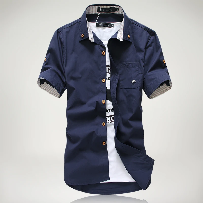 2023 Summer Mens Pure Cotton Embroidered  Casual Solid Shirts Men\'s Short Sleeve Dress Shirt Men Plus Size 5XL 4XL