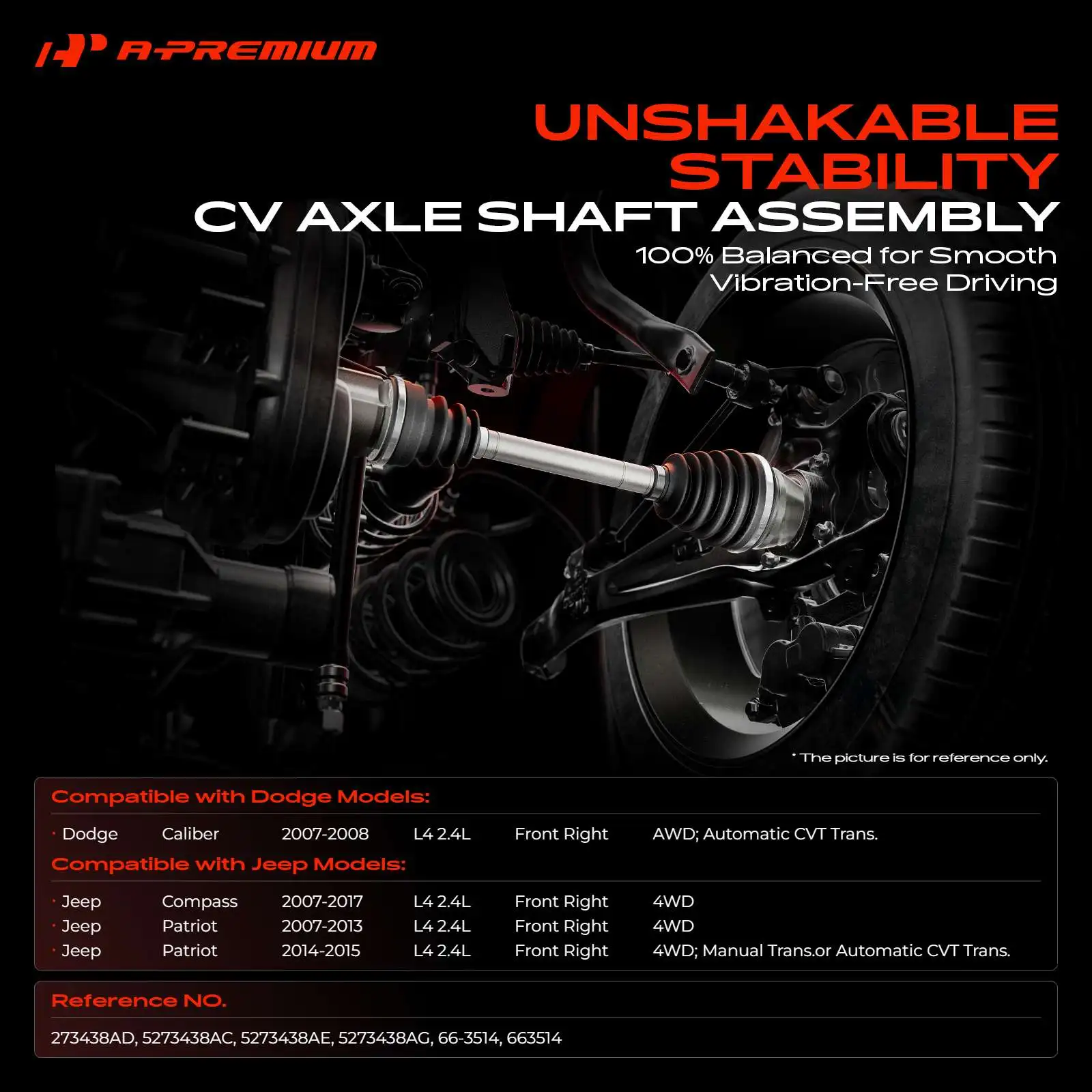 A-Premium Front Passenger Side CV Axle Assembly for Jeep Compass 2007-2017 Patriot 2007-2015 Dodge Caliber 2007-2008
