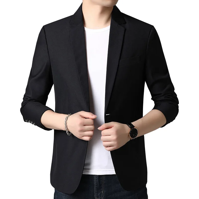 

Man Blazer Spring Autumn Thin Simple Solid Color Slim Male Suit Coat Fashion Long Sleeve Versatile Non-ironing Men Outerwear