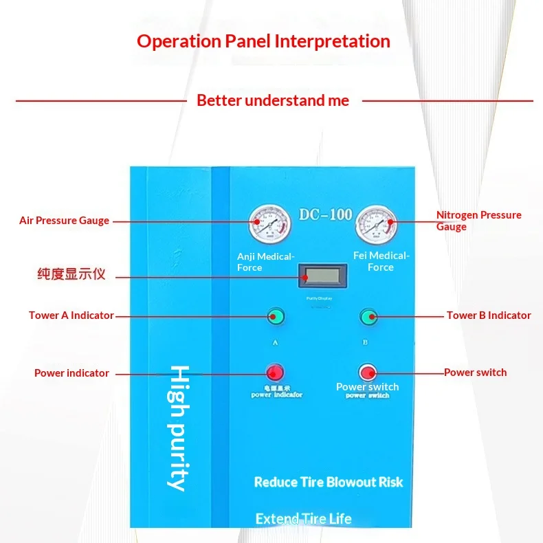 Automatic Car Tire Inflator N2 Nitrogen Air Compressor 1 Cylinder Noise Level 20 DC100 Car Maintenance Equipment