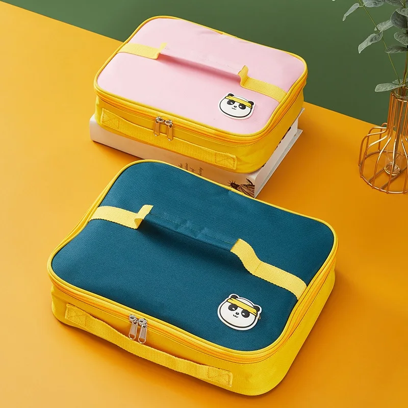 Double Handle Lunch Box Food Thermal Bag Thicken Oxford Cloth Square Bento Picnic Pouch Large Capacity Dinner Container Handbags