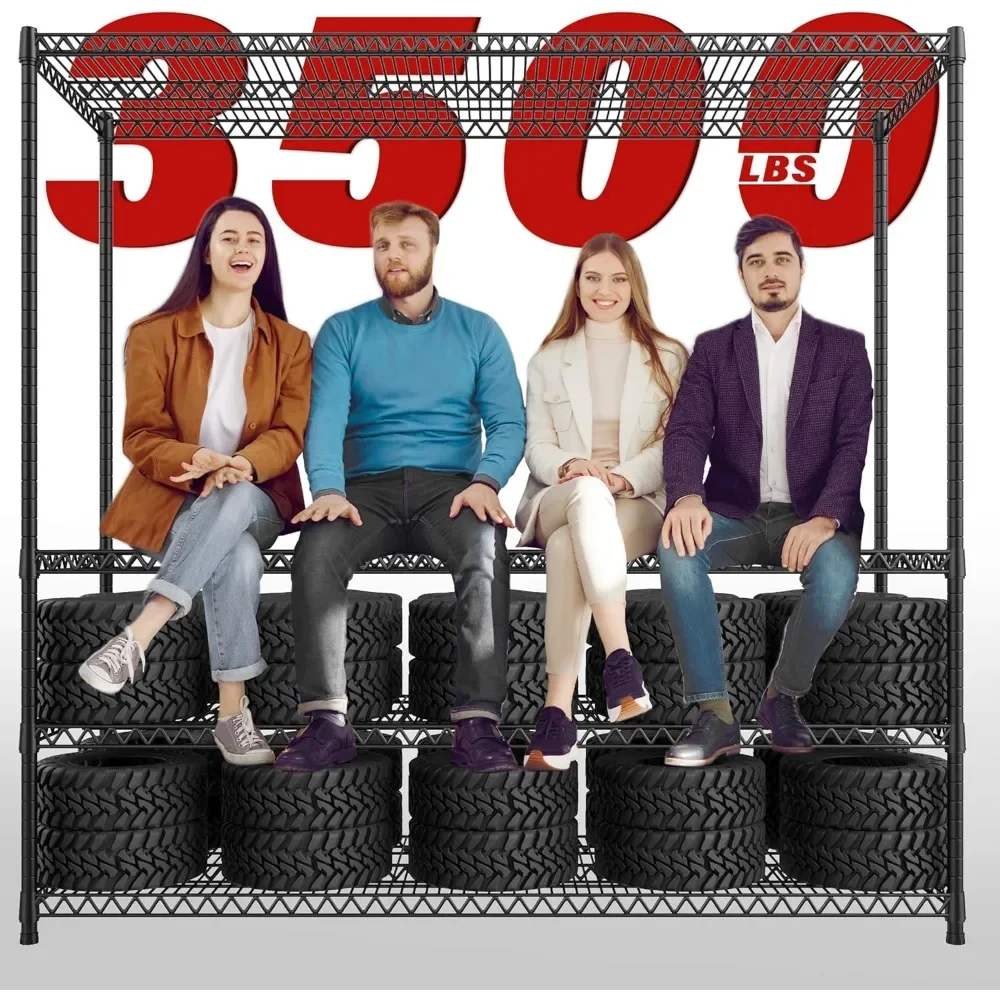 وحدة رفوف أسلاك فولاذية شديدة التحمل 60 بوصة عرض × 82.6 بوصة ارتفاع مع عجلات، أرفف تخزين قابلة للتعديل مكونة من 6 طبقات 3500 رطلًا معدنًا تجاريًا