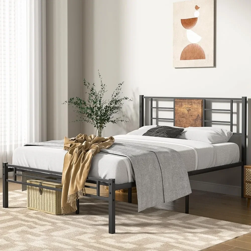 Full Size Bed Frame with Headboard, Heavy beds Platform with Steel Slats Support, Bed Frame