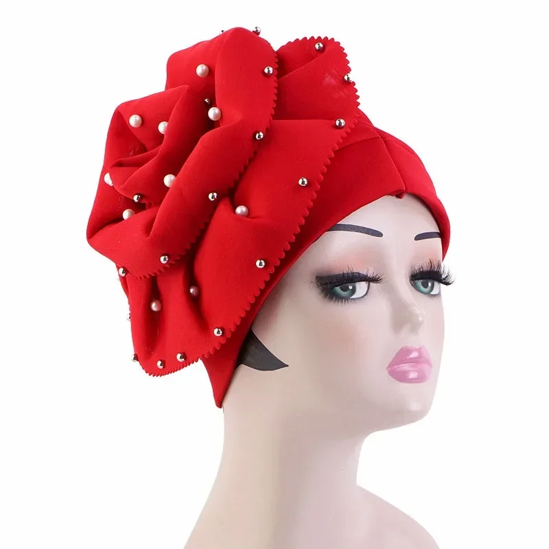 Big Flower Turban Bonnet for Indian Women Muslim Hijab Headscarf Caps Wedding Party Headwear Turbante Mujer African Headtie Hat