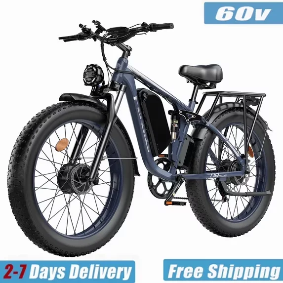 FENGQS Q8 PLUS Dual Motor Electric Bike for Adults, Peak 6000W 60V 1200Wh Removable Battery, 40-100 Miles Long Range Fat Tire E-Bike, Full Lockable Suspension, 7 Speed, 4+2 Riding Modes, 45MPH, 40° Climbing Off Road Electric Bicycle US Warehouse` image 1