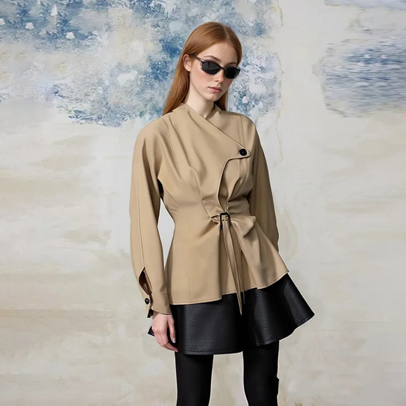 

Women's Autumn Niche Commuter Style Solid Color Irregular Trench Coat Versatile Fashionable Outerwear