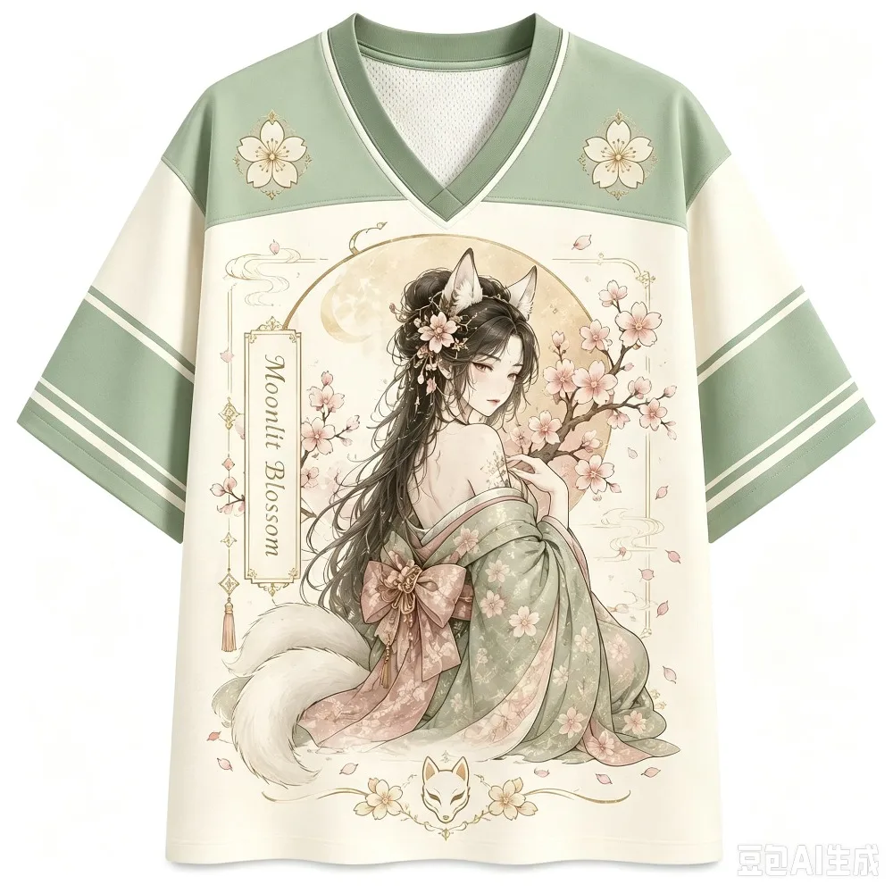 Sommermode Neues Retro-Kirschblüten-Fuchs-Elfen-Design 3D-Druck Y2K Outdoor-Freizeit-Fitness-Stil V-Ausschnitt Schnelltrocknendes T-Shirt Groß – Detail 8