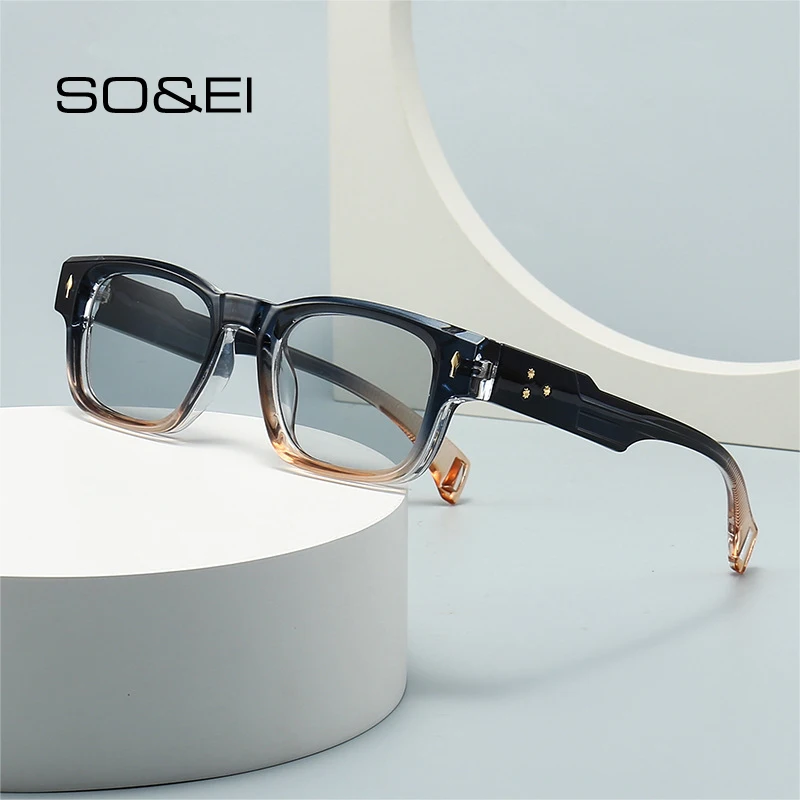 SO & EI rétro carré lunettes de soleil femmes marque de mode concepteur dégradé nuances UV400 hommes tendance Rivets Punk lunettes de soleil