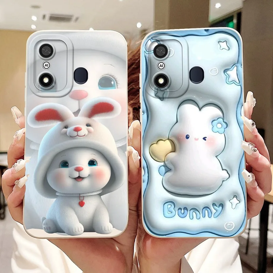 For Itel A27 A48 A25 A35 A48 A60 A60s A70 A04 Case Aesthetic Cartoon Panda Rabbit Pattern Camera Protection Matte Soft Cover