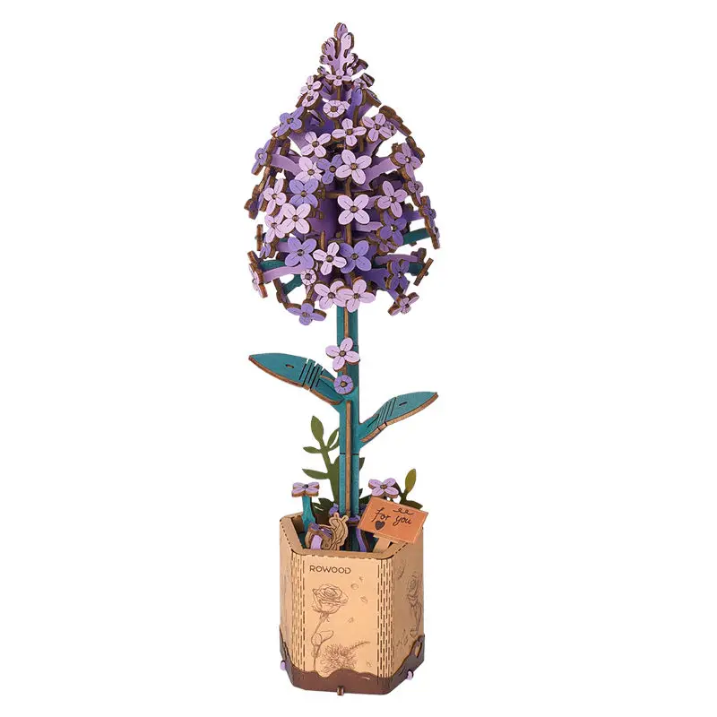 

NEW US Warehouse Desktop Decoration Assemble Wooden Lilac Model Kit TW021 DIY 3D Kids Puzzles Wood Crafts