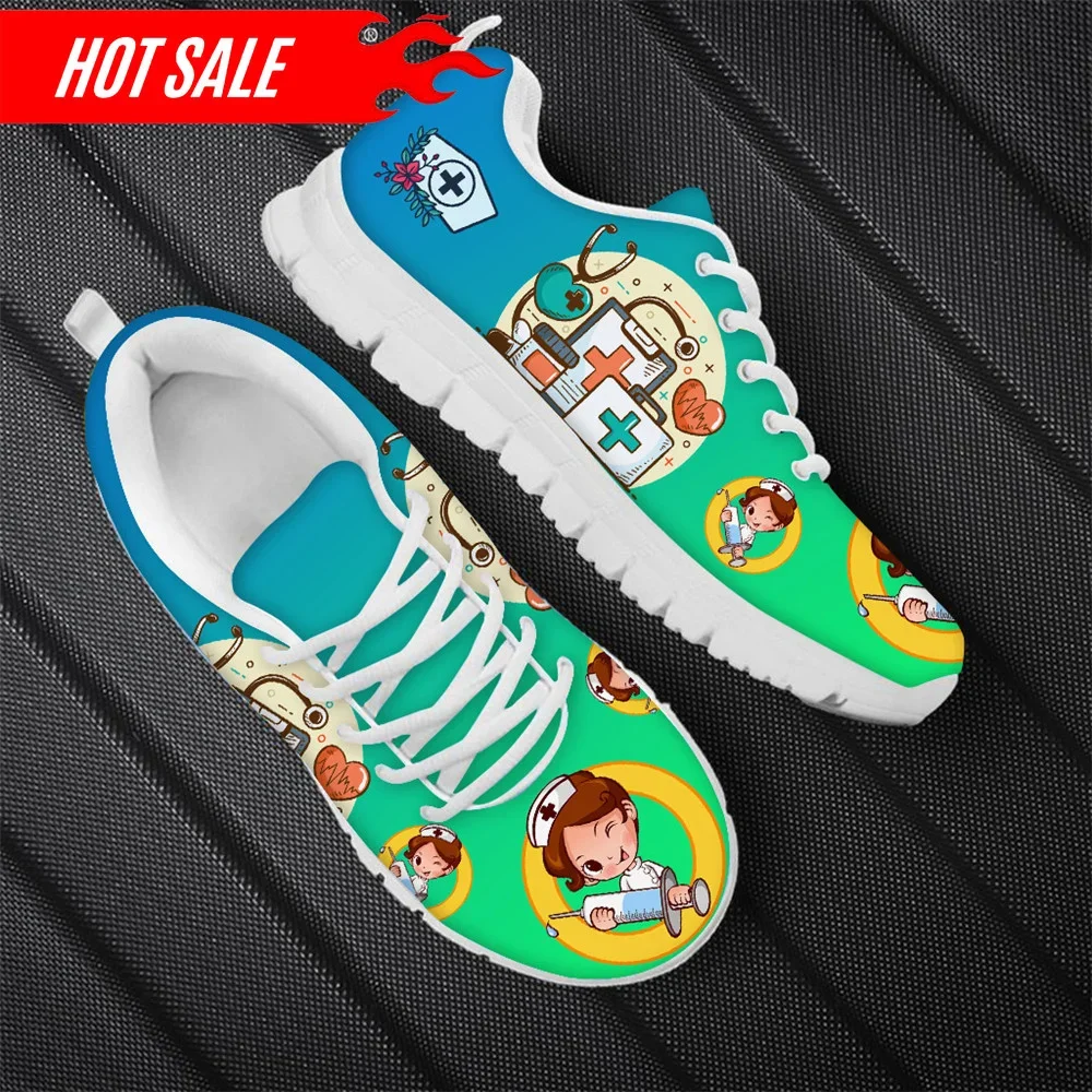 Women Breathable Mesh Shoes Flats Cute Cartoon Nursing Pattern Women's Sneakers Nurse Beach Footwear for Ladies Shoe