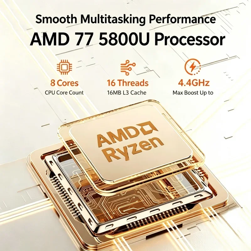 AMD Ryzen7 5700U 미니 데스크탑 PC 홈 오피스용 가벼운 게이밍 미니 PC 재고 있음 빠른 배송 썸네일 4