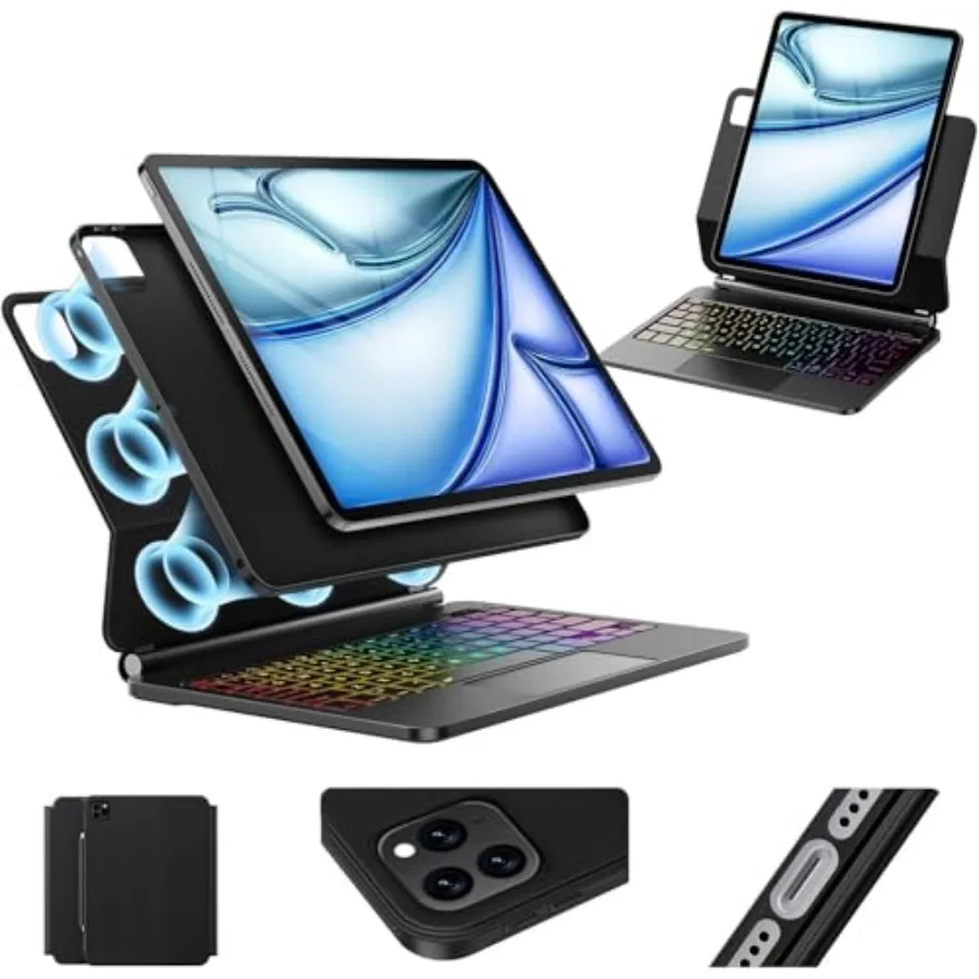 

Keyboard Case for iPad Air 13 inch M4/2026/M3 2025/M2 2024 and iPad Pro 12.9 inch (3rd6th Gen): Black Removable Magnetic Stand