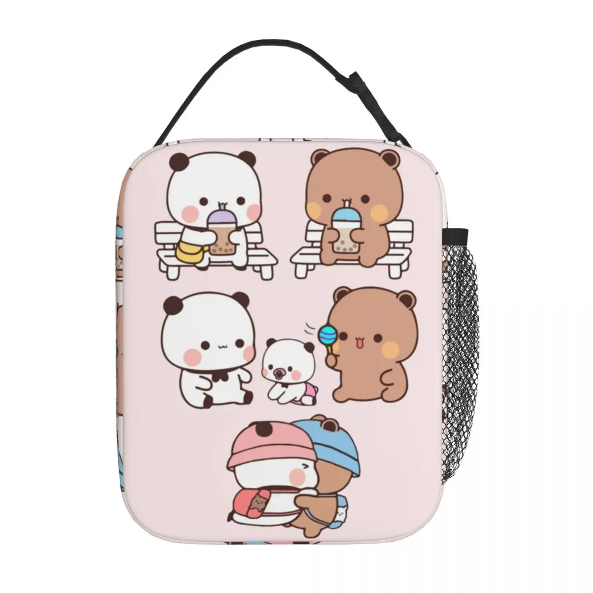 Kawaii Isolado Térmico Lunch Bag, Bonito Urso e Panda Dos Desenhos Animados, Caixa Recipiente de Alimento Reutilizável, Trabalho, Bubu Dua