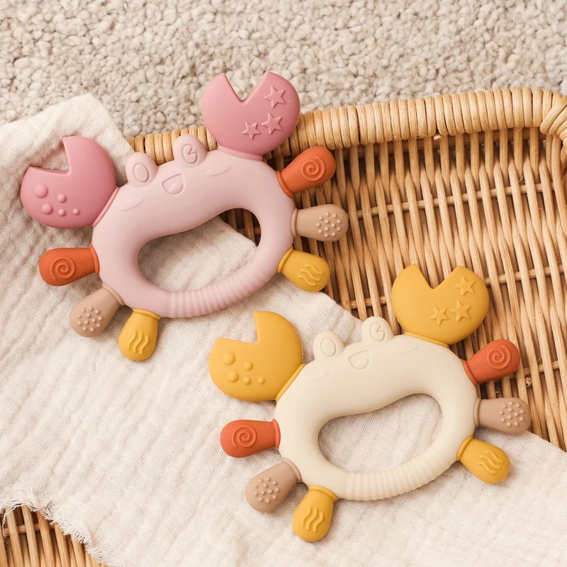Silikon Baby Beißring Baby Spielzeug 0 bis 12 Monate BPA FREI Kauen Zahnen Spielzeug Krabbe Mehrfarbige Beißring Reborn Silikon Spielzeug geschenk – Detail 11