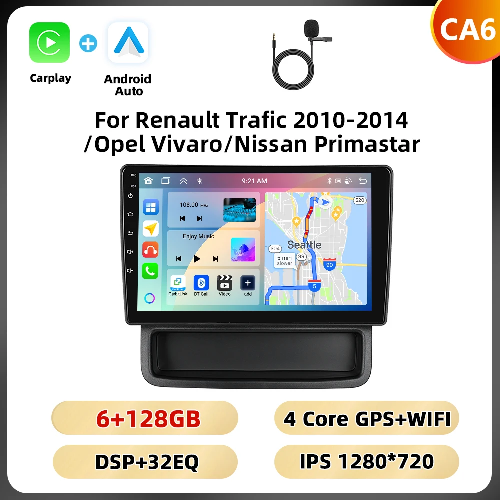 Podofo 10.1 ''8 Core Car Audio For Renault Trafic 2010-2014/Opel Vivaro/Nissan Primastar Carplay Android Auto Qualcomm DSP RDS